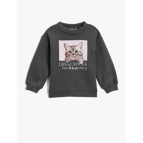Koton Cat Printed Sweatshirt Long Sleeved Crewneck Collar with Stockings Cene