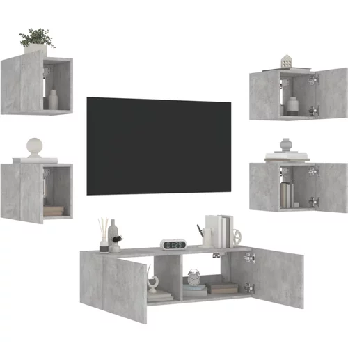  5-dijelni zidni TV ormarići s LED svjetlima siva boja betona