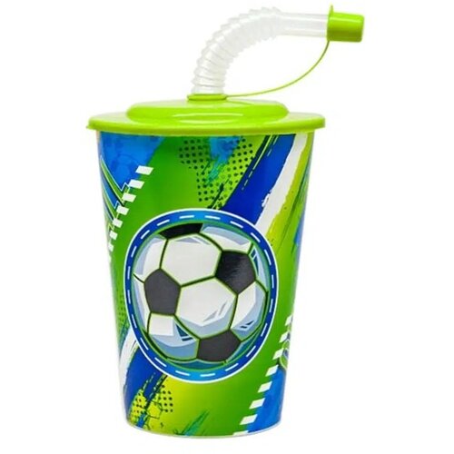 Play Tubule, čaša sa cevčicom, plastična, football, 450ml Slike