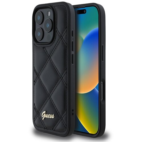 Guess PU Leather Quilted Zadn&amp;iacute; Kryt pro iPhone 16 Pro Max Black Ovitek za telefon Vijolična Slike