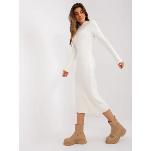 Fashion Hunters Ecru Fitted Long Sleeve Knitted Dress