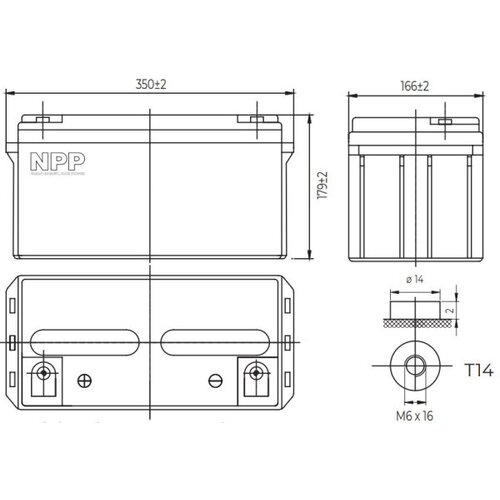 NPP NPG12V-65Ah, GEL BATTERY, C20=65AH, T14, 350*168*179*179, 18,3KG, Light grey Cene