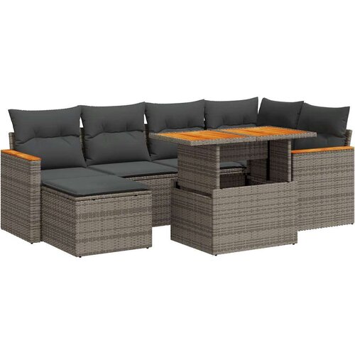 VidaXL 7-dijelni set vrtnih sofa poliratan i bagrem s jastucima sivi Slike