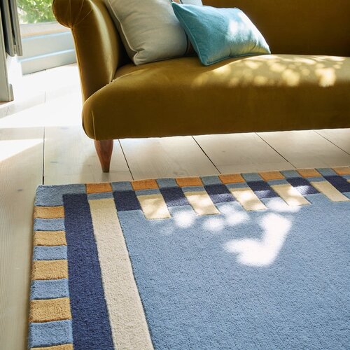 Flair Rugs modra ročno tkana volnena preproga 160x230 cm kai wool border &amp;ndash; Slike