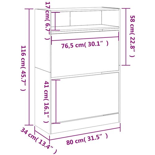  za cipele s 2 ladice boja hrasta 80 x 34 x 116 cm Slike