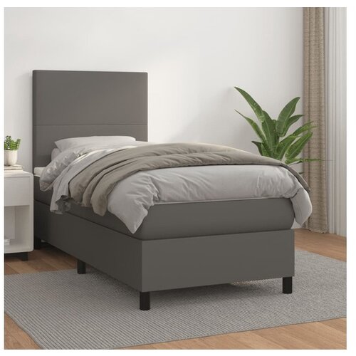 VidaXL Box spring postelja z vzmetnico siv 90x190 cm umetno Slike