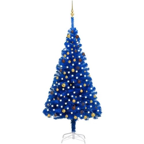  Umetna novoletna jelka z LED lučkami in bučkami modra 210 cm