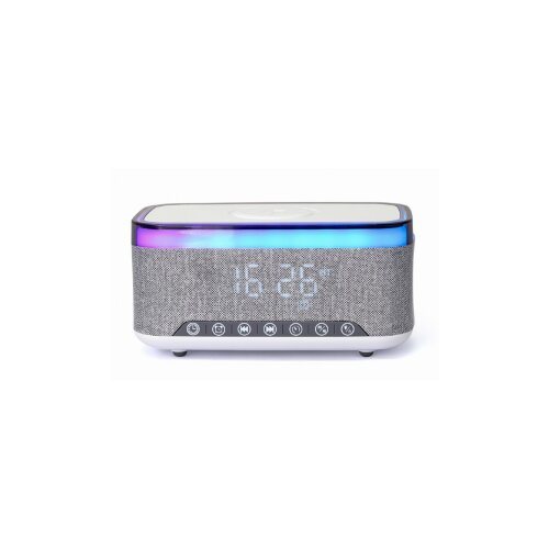 Digitalni sat sa zvučnikom i wireless bežičnim punjačem za mobitel bluetooth GEMBIRD, white/light grey, DAC-SPKBT-QC15-GR Cijene