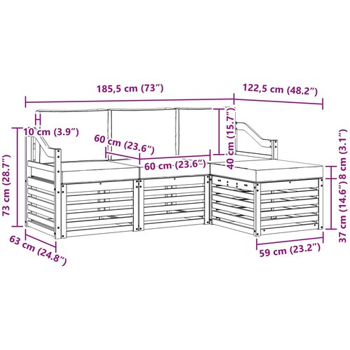  Set vanjskih sofa 4 kom. Prirodna i krem Bijela 185,5 x 122,5 x 73 cm Slike