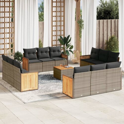 vidaXL 13-dijelni set vrtnih sofa od poliratana s jastucima sivi Cijene