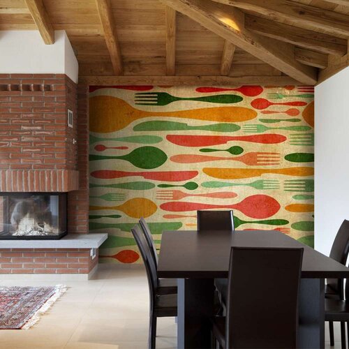  Tapeta - Cutlery - orange and green 200x154 Slike