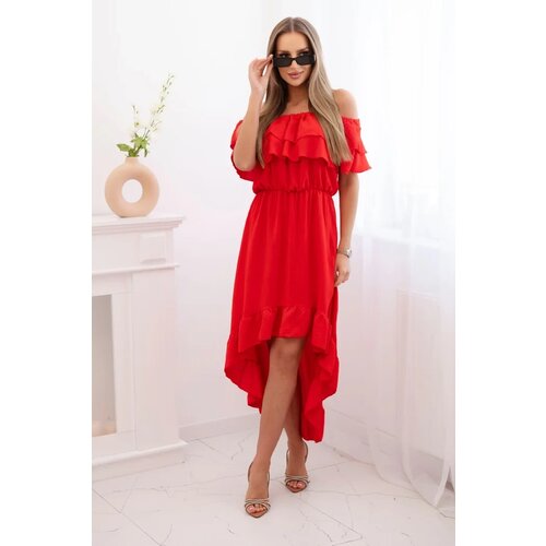 Kesi Włoski Women&amp;#039;s off-the-shoulder dress with a longer back red Slike
