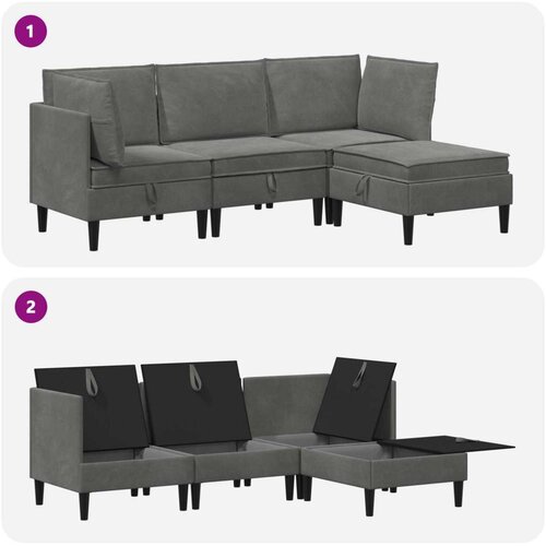  Set namje&amp;scaron;taja za dnevni boravak 4 pcs Tamnosiva Bar&amp;scaron;un - Tamnosiva 2x kutna + 1x srednja + 1x stolić Slike