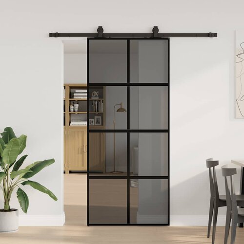  Klizna vrata s priborom crna 90 x 205 cm kaljeno staklo Slike