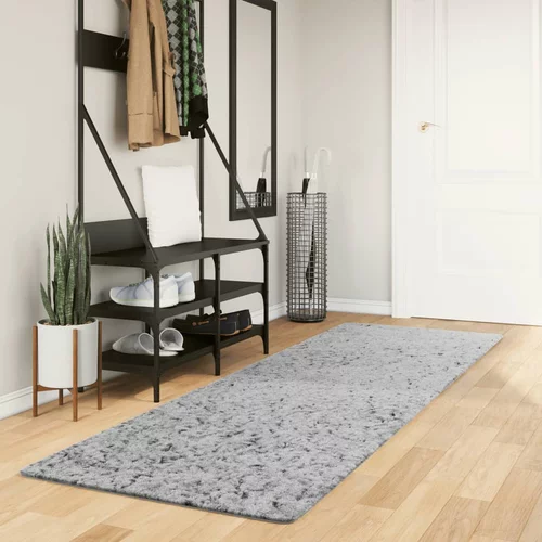  Čupavi moderni tepih s visokim vlaknima sivi 80x250 cm
