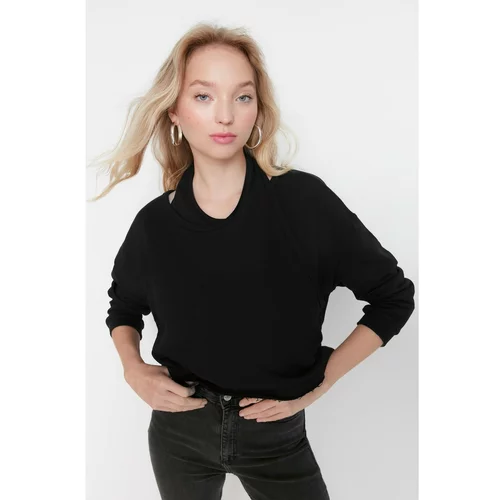 Trendyol Black Collar Detailed Raised Knitted Sweatshirt