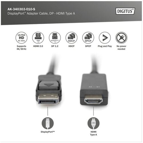 Digitus kabl DisplayPort 1.2 na HDMI 2.0 4K 1m crni Cene