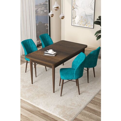 Hanah home Arp - Baroque, Turquoise BaroqueTurquoise Dining Table & Chairs Set (5 Pieces) Cene