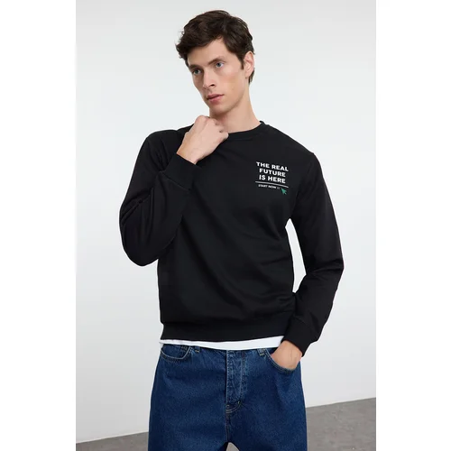 Trendyol Black Regular/Normal Cut Crew Neck Text Printed Sweatshirt with Fleece Inside