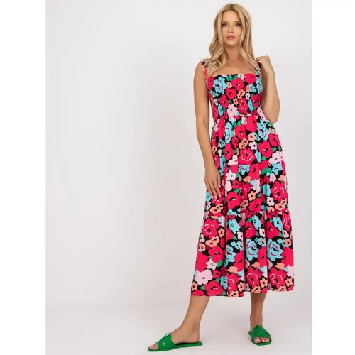 Fashion Hunters Black and pink midi dress with RUE PARIS floral prints