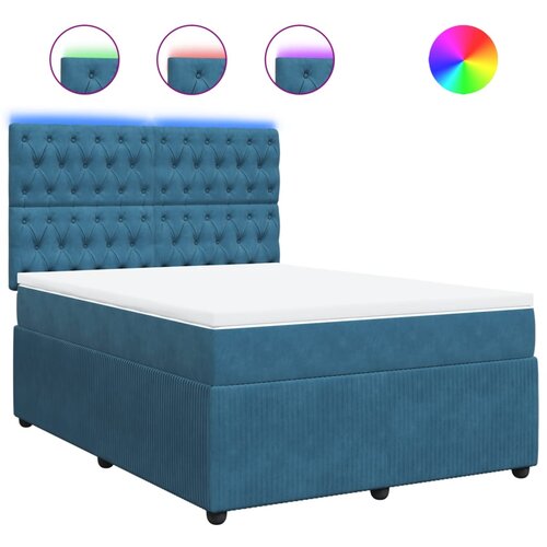 VidaXL Box spring postelja z vzmetnico modra 140x200 cm žamet, (21305956) Slike
