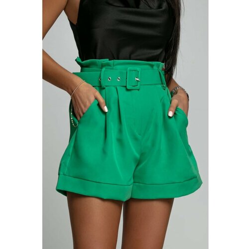 Fasardi Women's high-waisted shorts with a green belt Slike