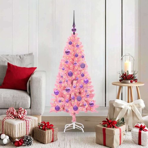 vidaXL Božično drevo med 150 LED z stojalom Roza 120 cm PVC Cene