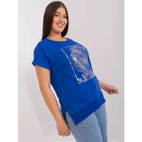 Fashion Hunters Women's cobalt blue blouse with large print