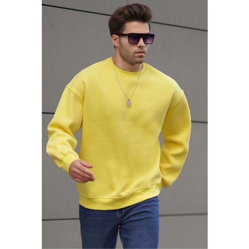 Madmext Men's Yellow Crew Neck Oversize Raised Basic Sweatshirt 6048 Cene