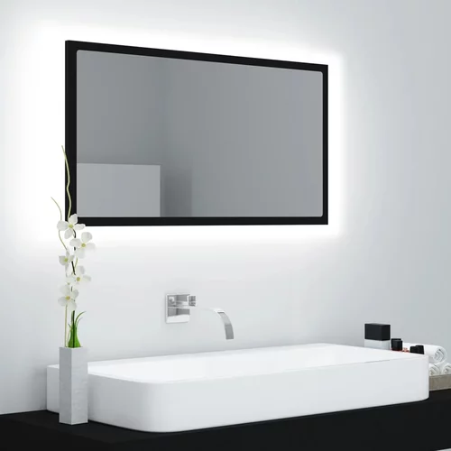vidaXL LED kopalniško ogledalo črno 80x8,5x37 cm iverna plošča