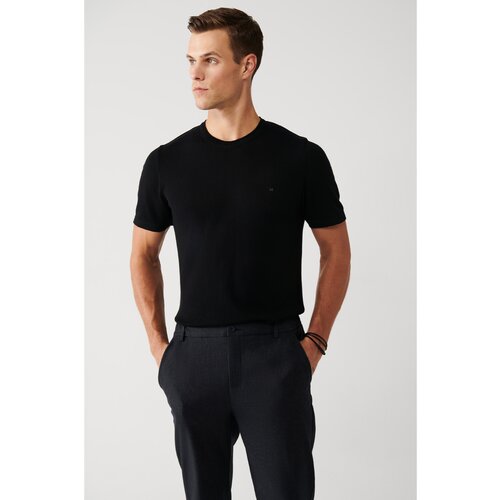 Avva Men's Black Crew Neck Cotton Standard Fit Normal Cut Fine Knitwear T-shirt Slike