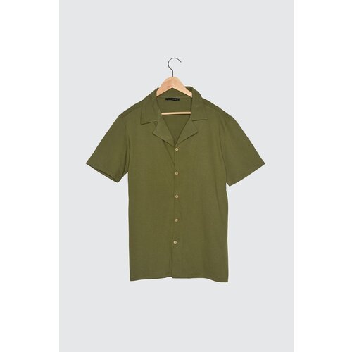 Trendyol Khaki Men Slim Fit Apaş Collar Shirt Slike