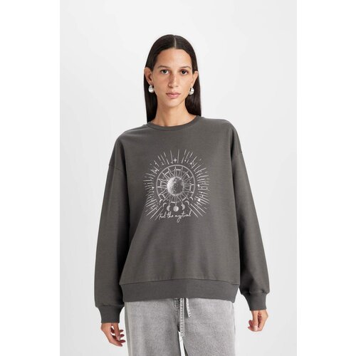 Defacto DFC - Relax Fit Crew Neck Printed Sweatshirt Slike