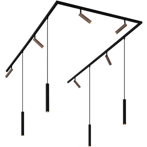 QAZQA Modern railsysteem met 6 spots en 4 hanglampen brons 1-fase - Slimline Uzzy Keno Slike