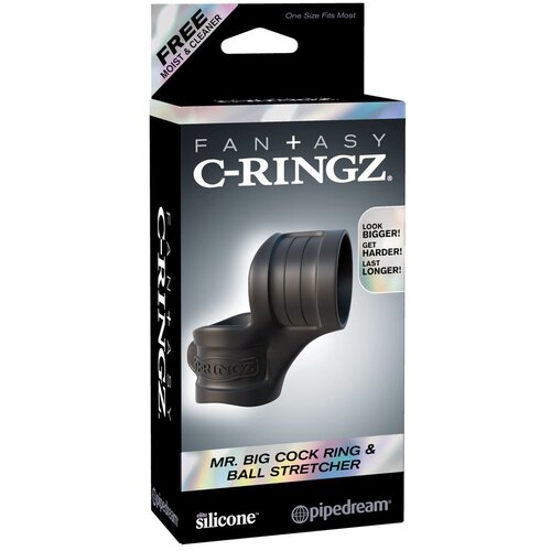 Pipedream Fantasy Mr. Big - prsten za penis i prsten za testise (crni) Slike