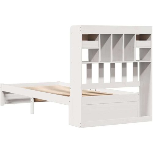 VidaXL Krevet s regalom za knjige bez madraca bijeli 75x190cm borovina Slike