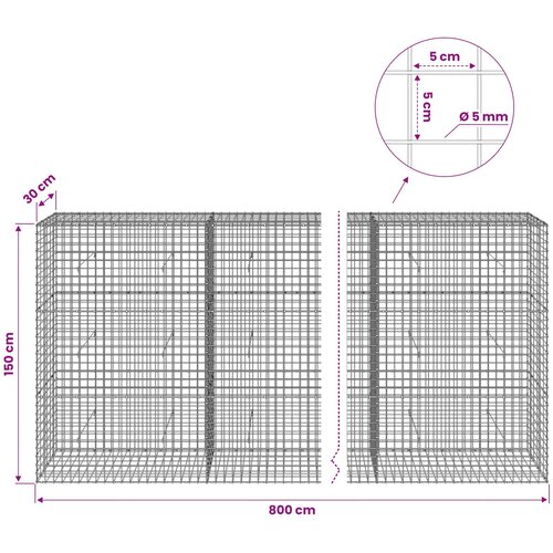  Gabion s 5 mm žicom i mrežom 5x5 cm 800x30x150 cm Slike