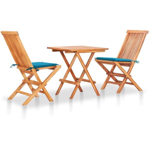 vidaXL 3-dijelni bistro set s plavim jastucima od masivne tikovine Cijene