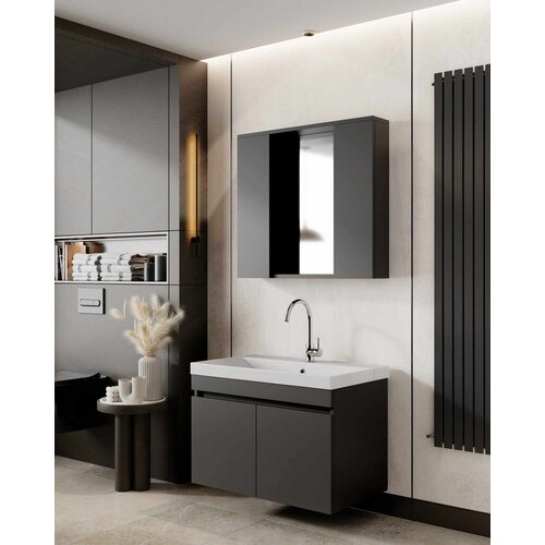 Skye_Decor Set kupatilskog ormarića sa umivaonikom i ogledalom, 2 dela, Antracit Slike