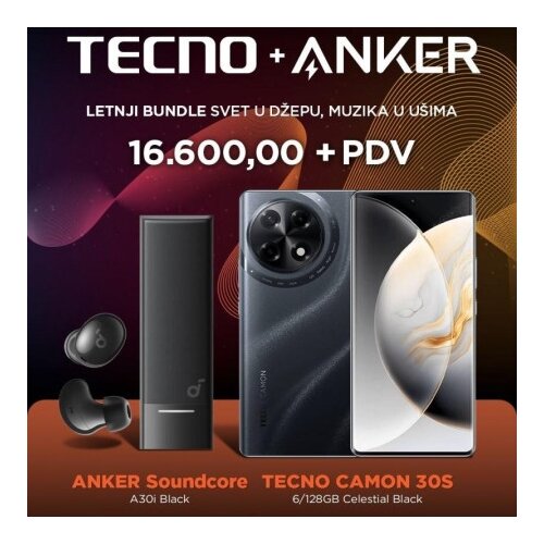 Tecno camon 30s 6/128gb black + bubice a30i Cene