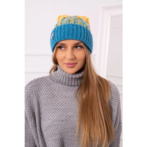 Kesi Cap with a pompom Abigail K326 turquoise+yellow Slike