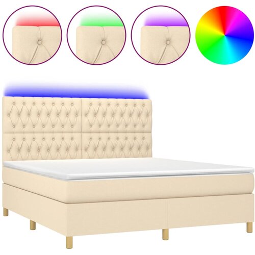 vidaXL Box spring postelja z vzmetnico LED krem 180x200 cm blago, (20899308) Cene