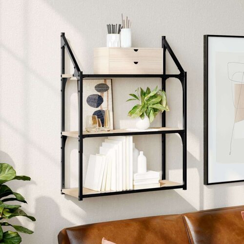 vidaXL Zidna polica s 3 razine dimljenog hrasta 60x21x78 5 cm drvena Cene