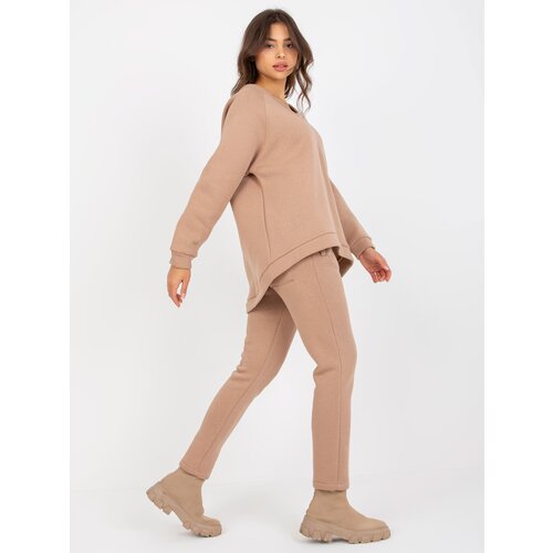 Fashion Hunters Beige two-piece sweatshirt set with pants Slike