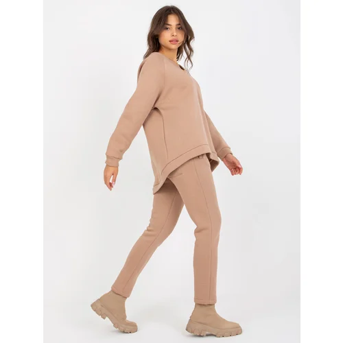 Fashionhunters Beige two-piece sweatshirt set with pants