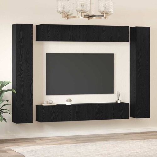  Set TV komoda Zidne 10 pcs Crni hrast Konstruirano drvo Slike