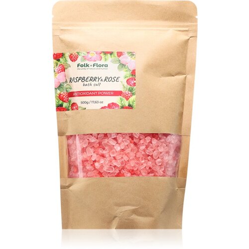 Folk &amp;amp; Flora Raspberry &amp;amp; Rose sol za kopel 500 g Slike