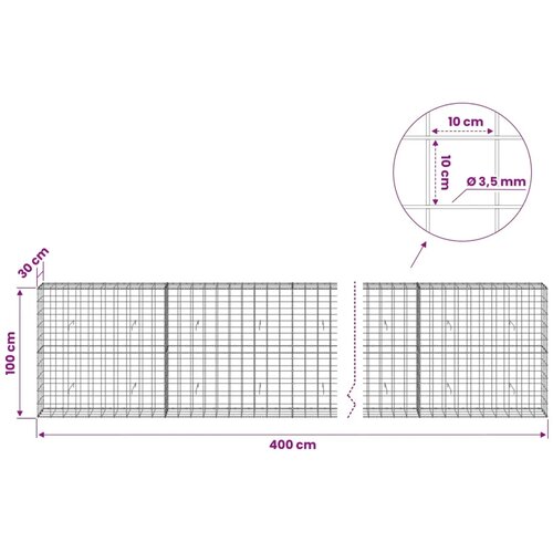  Gabion s žicom debljine 3 5 mm i mrežom 10x10 cm 400x30x100 cm - 30 cm 100 cm 400 cm Slike