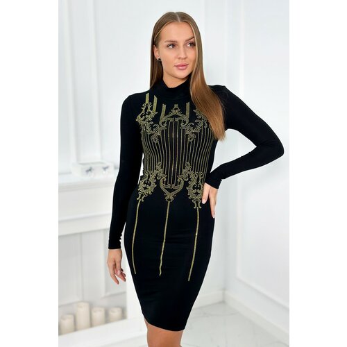 Kesi Knitted dress with a gold pattern of cubic zirconia in black color Cene