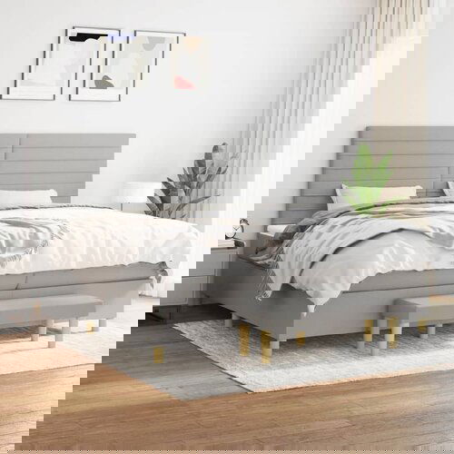 The Living Store Box spring postelja z vzmetnico svetlo siva 200x200 cm blago - Box Spring Postelja, (21516460) Slike